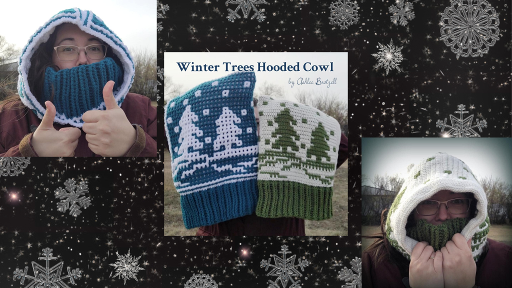 FREE Winter Trees Hooded Cowl CAL; interlocking and mosaic crochet patterns